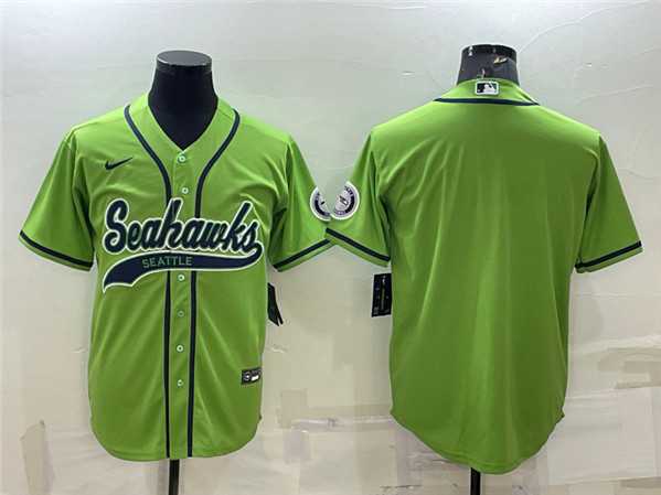 Men%27s Seattle Seahawks Blank Green With Patch Cool Base Stitched Baseball Jersey